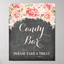 Candy Bar Wedding Sign Pink Aquarell Chalkboard
