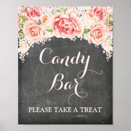 Candy Bar Wedding Sign Pink Aquarell Chalkboard Poster