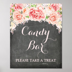 Candy Bar Wedding Sign Pink Aquarell Chalkboard Poster