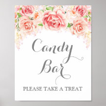 Candy Bar Wedding Sign Pink Aquarell Floral