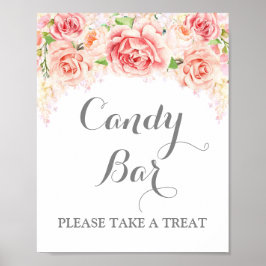 Candy Bar Wedding Sign Pink Aquarell Floral Poster