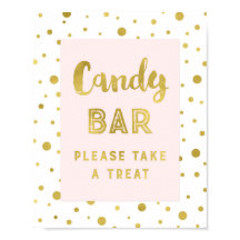 Candy Bar Wedding Sign Pink Gold Streifen