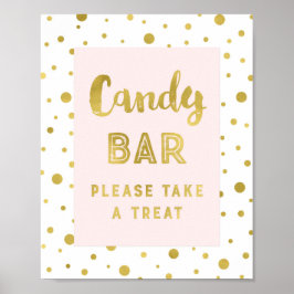 Candy Bar Wedding Sign Pink Gold Streifen Poster