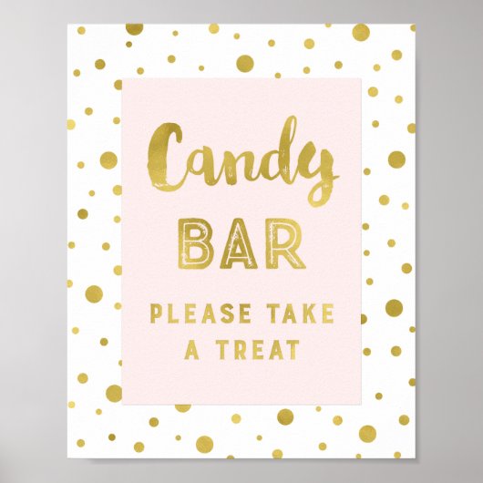 Candy Bar Wedding Sign Pink Gold Streifen Poster (Vorne)