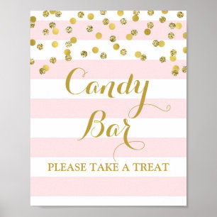 Candy Bar Wedding Sign Pink Streifen Gold Confetti Poster