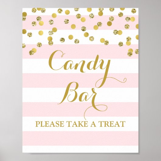 Candy Bar Wedding Sign Pink Streifen Gold Confetti Poster (Vorne)