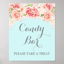 Candy Bar Wedding Sign Pink Wasserfarbe Blau
