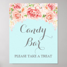 Candy Bar Wedding Sign Pink Wasserfarbe Blau Poster