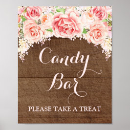 Candy Bar Wedding Sign Pink Wasserfarbe Holz Poster