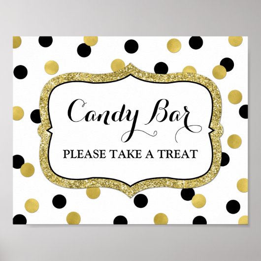 Candy Bar Wedding Sign White Black Gold Confetti Poster (Vorne)