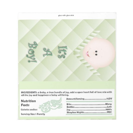 Candy Bar Wrapper Baby Dusche Grünes Gastgeschenk Notizblock (Vorderseite)