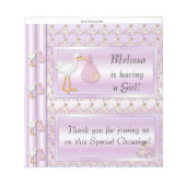 Candy Bar Wrapper Baby Shower Girl Gastgeschenk Notizblock (Vorderseite)