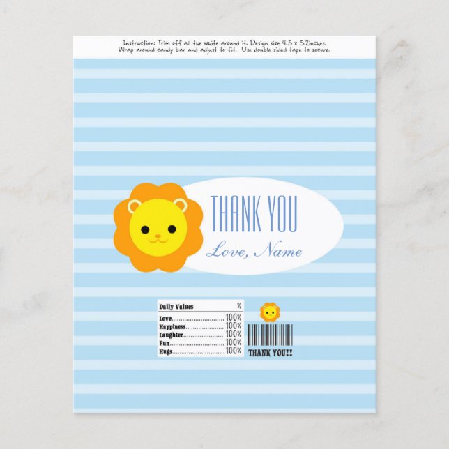 Candy Bar Wrapper Gefallen - blauer Löwe (Vorderseite)