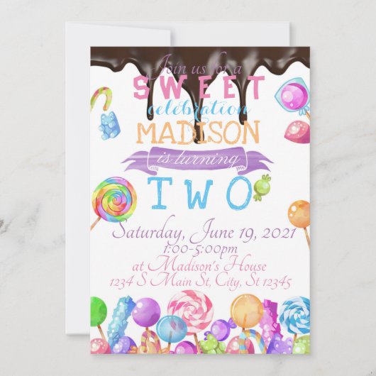 Candy Birthday Einladung (Vorderseite)