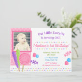 Candy Birthday Einladung Candyland 1. Geburtstag (Stehend Vorderseite)