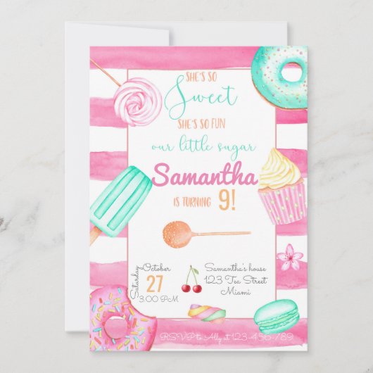 Candy Birthday Invitation, Sweets Invite, Einladung (Vorderseite)