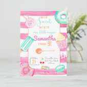 Candy Birthday Invitation, Sweets Invite, Einladung (Stehend Vorderseite)