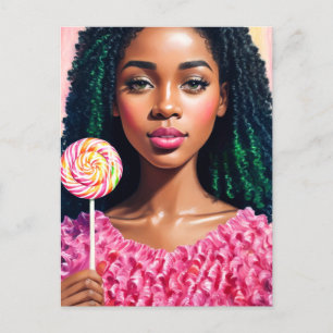 Candy Black Girl in rosa Postkarte
