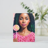 Candy Black Girl in rosa Postkarte (Stehend Vorderseite)