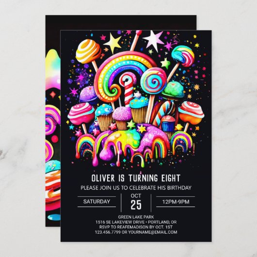 Candy Bohemisch Custom Geburtstag Einladung (Vorne/Hinten)