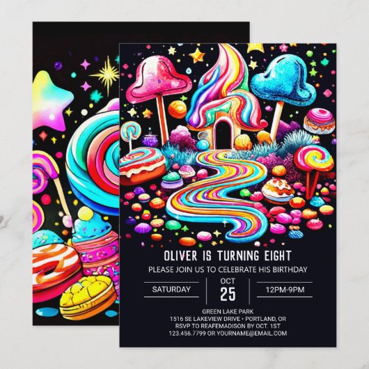 Candy Boho Printable Birthday Einladung (Vorne/Hinten)