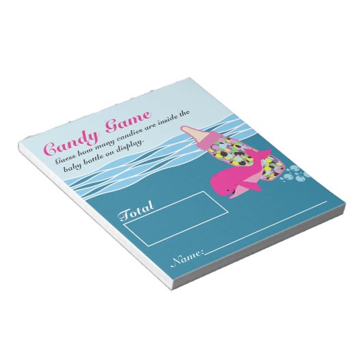 Candy Bottle Guessing Game, M&M, Whale Baby Dusche Notizblock (angewinkelt)