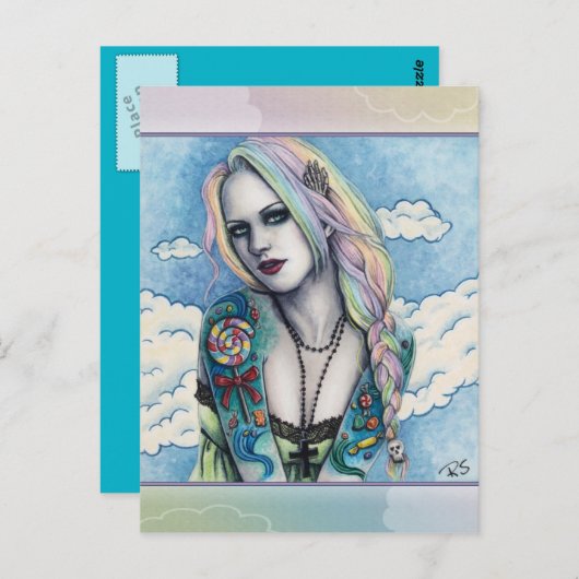 Candy Bubblegoth Pastel Goth tattoos Girl Rainbow Postkarte (Vorne/Hinten)