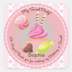 Candy Buffet Girl's Gastgeschenk Geburtstagsticker Quadratischer Aufkleber