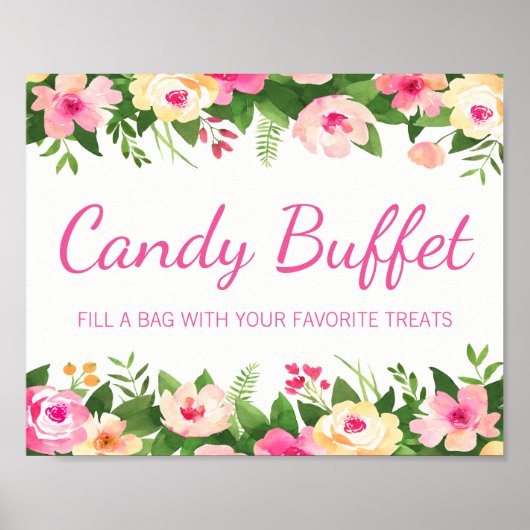 Candy Buffet Pink Blumenspeck Babydusche Zeichen Poster (Vorne)