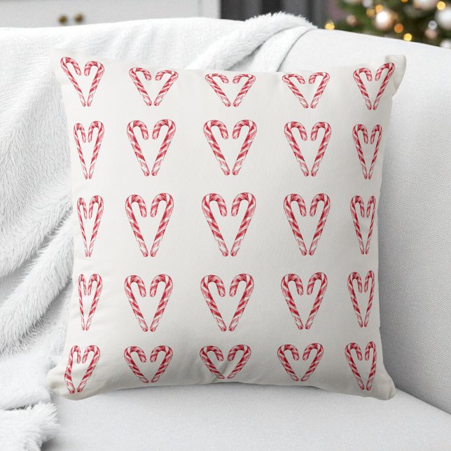 Candy Candy Cane Herz Roter und weißer Urlaub Kissen (Watercolor Candy Cane Heart Red and White Holiday Throw Pillow)