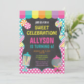 Candy Candyland Regenbogen Geburtstagsmädchen Einladung (Stehend Vorderseite)