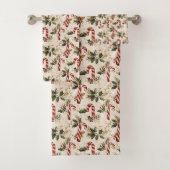 Candy Cane and Poinsettia Christmas Pattern Badhandtuch Set (Insitu)