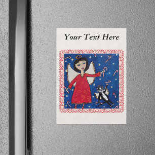 Candy Cane Angel Cat Christmas Folklore Art Magnetkarte