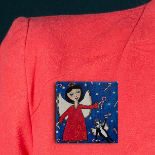 Candy Cane Angel Cat Folk Weihnachten Button