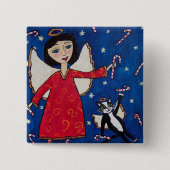 Candy Cane Angel Cat Folk Weihnachten Button (Vorderseite)