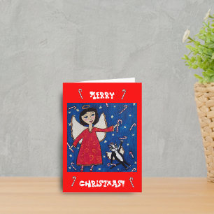 Candy Cane Angel und Cat Christmas Card Feiertagskarte