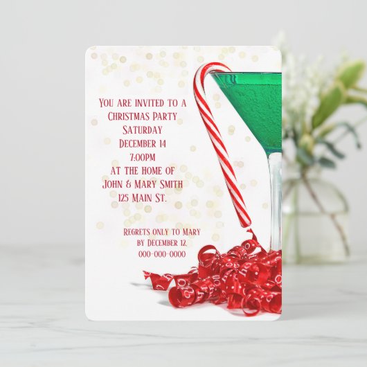 Candy Cane aus Martini-Glas Einladung (Stehend Vorderseite)