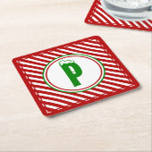 Candy Cane Basics Red/White Monogram Rechteckiger Pappuntersetzer (angewinkelt)