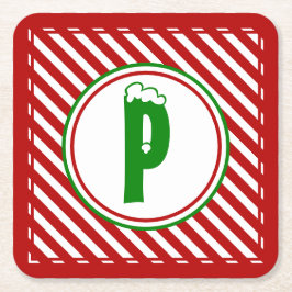 Candy Cane Basics Red/White Monogram Rechteckiger Pappuntersetzer