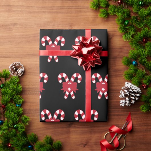 Candy Cane Black Christmas Wrapping Paper Geschenkpapier (Feiertagsgeschenk)