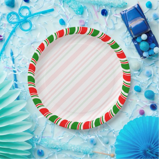 Candy Cane Border Christmas Blank Custom Pappteller (Party)