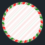 Candy Cane Border Christmas Blank Custom Runder Aufkleber<br><div class="desc">Rote und grüne Zuckerrohrmuster Rand. Weihnachtsaufkleber. Handgezeichnet Design. Fügen Sie Ihren Text oder Ihre handgeschriebene Nachricht zur Anpassung hinzu</div>