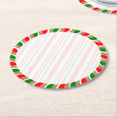 Candy Cane Border Christmas Blank Custom Runder Pappuntersetzer (Angewinkelt)