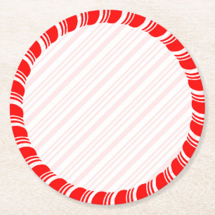 Candy Cane Border Christmas Blank Custom Runder Pappuntersetzer