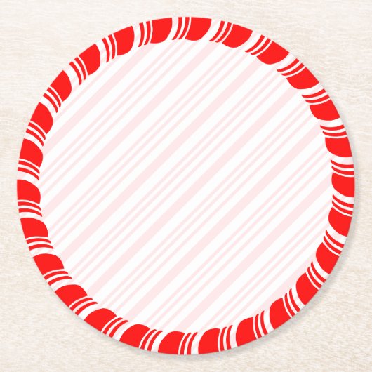 Candy Cane Border Christmas Blank Custom Runder Pappuntersetzer (Vorderseite)