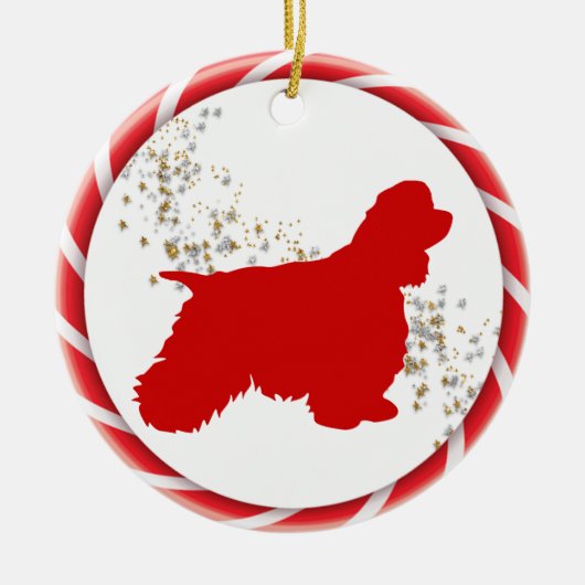 Candy Cane Border Cocker Spaniel Keramik Ornament (Vorne)