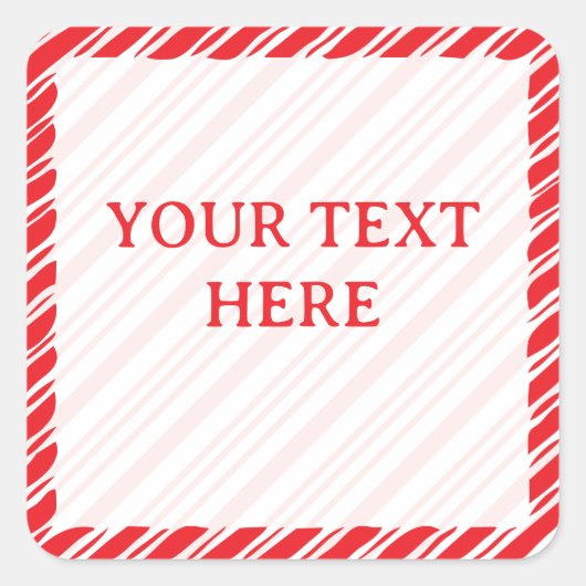 Candy Cane Border Weihnachtsdekor Custom Text Quadratischer Aufkleber (Vorderseite)