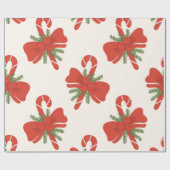 Candy Cane & Bow Cream Ivory Weihnachten Geschenkpapier (Flach)