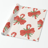 Candy Cane & Bow Cream Ivory Weihnachten Geschenkpapier (Ungerollt)
