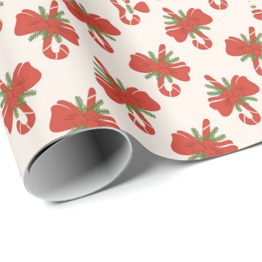 Candy Cane Bow Weihnachtswrapping Paper Geschenkpapier (Rolleneckpunkt)